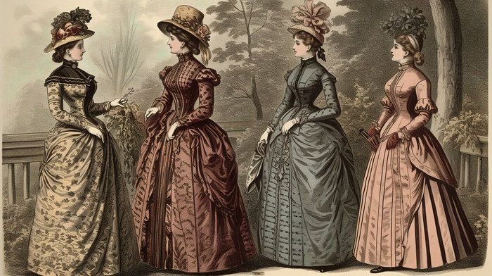 Orta Viktorya dönemi kadın modası https://tr.pikbest.com/backgrounds/side-by-three-women-in-victorian-attire-standing_9526403.html