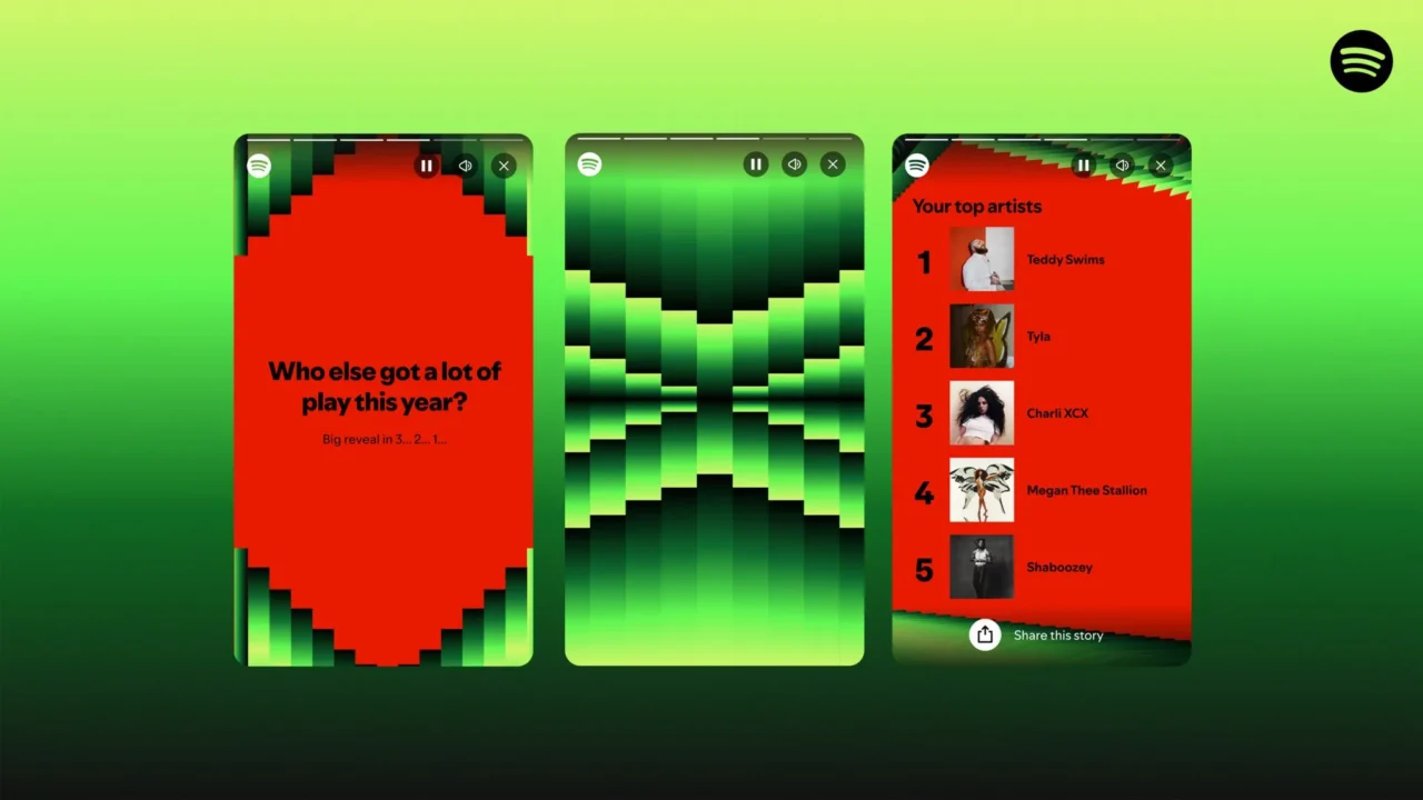 Spotify uygulamasında, yıl sonu verilerinizin paylaşılma şekli